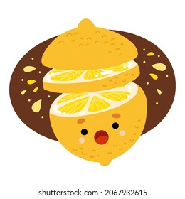 Cartoon vector illustration for children, Juicy sliced lemon character