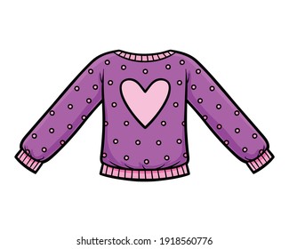 Cartoon vector illustration for children, Pullover with a heart symbol