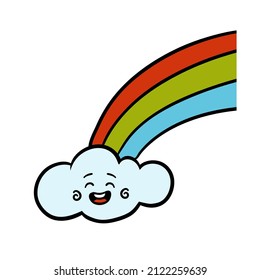 Cartoon vector illustration for children, Rainbow and clouds in the blue sky