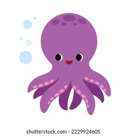 Cartoon vector illustration for children, sea animal cute Octopus