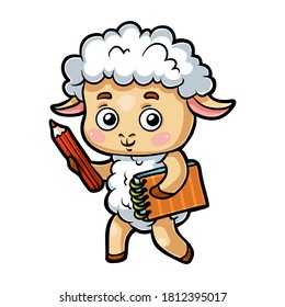 Cartoon vector illustration for children, Sheep writer with a pencil and a notebook