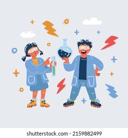 Cartoon vector illustration of children study Chemistry