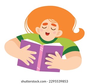 Cartoon vector illustration for children, Cartoon woman with red hair reading a book