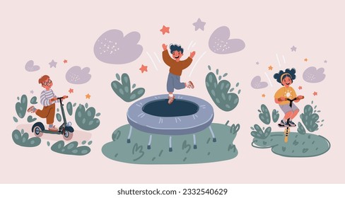 Cartoon vector illustration of children's activity in the kinder garden