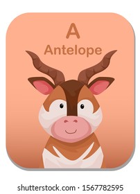 Cartoon Vector Illustration children's alphabet graphic card for children education. with animal character. Letter A