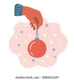 Cartoon vector illustration of Christmas ball holding in hand
