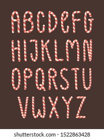 Cartoon vector illustration Christmas Candy Cane. Hand drawn font. Actual Creative Holidays sweet alphabet