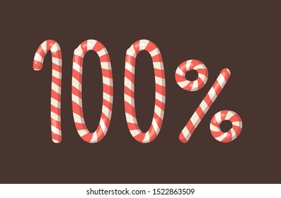Cartoon vector illustration Christmas Candy Cane. Hand drawn font. Actual Creative Holidays sweet alphabet and 100%