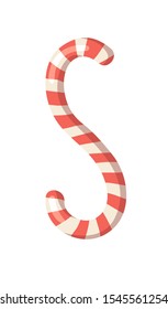 Cartoon vector illustration Christmas Candy Cane. Hand drawn font. Actual Creative Holidays sweet alphabet and letter S