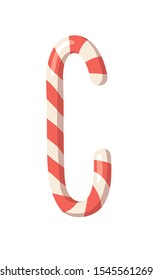 Cartoon vector illustration Christmas Candy Cane. Hand drawn font. Actual Creative Holidays sweet alphabet and letter C