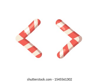 Cartoon vector illustration Christmas Candy Cane. Hand drawn sign font. Actual Creative Holidays sweet symbol triangular brackets