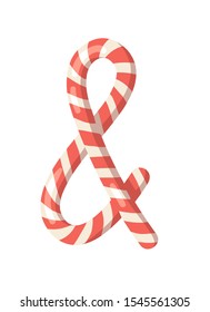 Cartoon vector illustration Christmas Candy Cane. Hand drawn sign font. Actual Creative Holidays sweet symbol ampersand