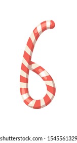 Cartoon vector illustration Christmas Candy Cane. Hand drawn font. Actual Creative Holidays sweet number 6