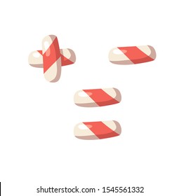 Cartoon vector illustration Christmas Candy Cane. Hand drawn sign font. Actual Creative Holidays sweet symbols: plus, minus, equally