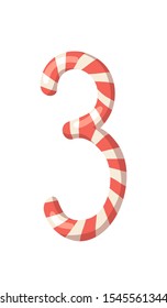 Cartoon vector illustration Christmas Candy Cane. Hand drawn font. Actual Creative Holidays sweet number 3