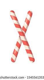 Cartoon vector illustration Christmas Candy Cane. Hand drawn font. Actual Creative Holidays sweet alphabet and letter X