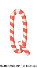 Cartoon vector illustration Christmas Candy Cane. Hand drawn font. Actual Creative Holidays sweet alphabet and letter Q