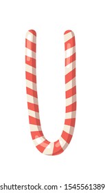 Cartoon vector illustration Christmas Candy Cane. Hand drawn font. Actual Creative Holidays sweet alphabet and letter U