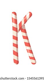 Cartoon vector illustration Christmas Candy Cane. Hand drawn font. Actual Creative Holidays sweet alphabet and letter K