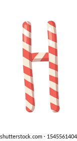 Cartoon vector illustration Christmas Candy Cane. Hand drawn font. Actual Creative Holidays sweet alphabet and letter H