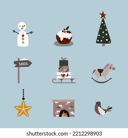 Cartoon vector illustration of the Christmas elements