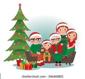 Cartoon vector illustration of a Christmas family portrait/Christmas family portrait/Cartoon vector illustration