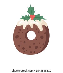 Cartoon vector illustration Christmas Pudding. Hand drawn font. Actual Creative Holidays bake alphabet and letter O