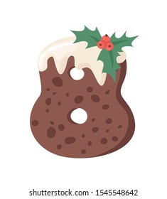 Cartoon vector illustration Christmas Pudding. Hand drawn font. Actual Creative Holidays bake alphabet and number 8