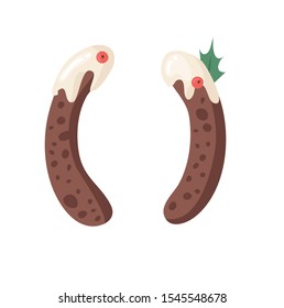 Cartoon vector illustration Christmas Pudding. Hand drawn font. Actual Creative Holidays bake alphabet and sign  round brackets