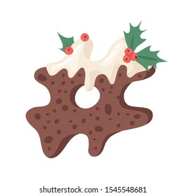 Cartoon vector illustration Christmas Pudding. Hand drawn font. Actual Creative Holidays bake alphabet and symbol hashtag