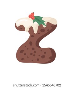 Cartoon vector illustration Christmas Pudding. Hand drawn font. Actual Creative Holidays bake alphabet and letter Z