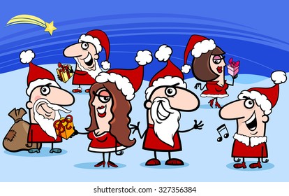 Cartoon Vector Illustration of Christmas Santa Claus Characters Group