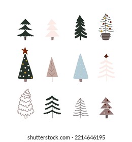 Cartoon vector illustration of Christmas trees