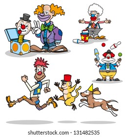 Cartoon vector illustration of circus clowns