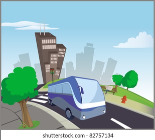 cartoon vector illustration of a city scene