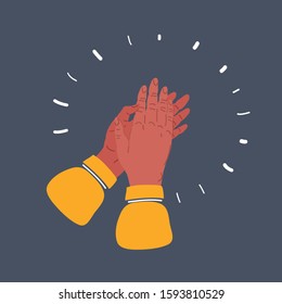 Cartoon vector illustration of Clapping female hands clapping on dark background