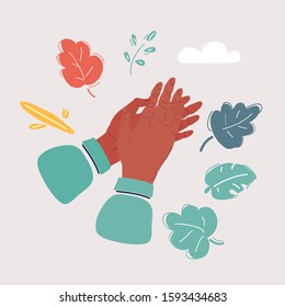 Cartoon vector illustration of clapping hands on dark background.