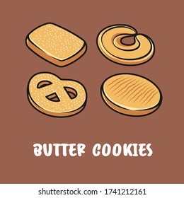 Cartoon vector illustration of classic monde butter cookies fit for label, cooking books or eid al fitr assets