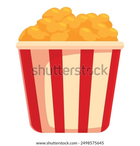 Cartoon vector illustration of a classic red and white striped popcorn bucket overflowing with popcorn