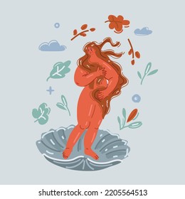 Cartoon vector illustration of Classical Art Piece modernized and deformed. Birth of venus