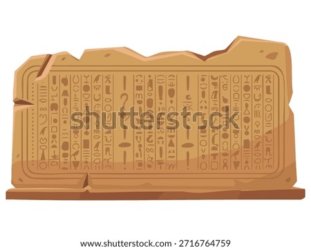 Cartoon vector illustration of clay tablet with Egyptian hieroglyphics stone board flat style isolated suitable for history museum or educational creative design