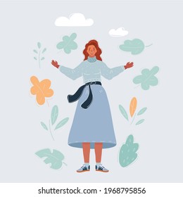 Cartoon vector illustration of Close up portrait of a professional business woman smiling outdoor