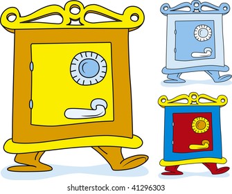 Cartoon vector illustration of Closed treasure safe deposit box