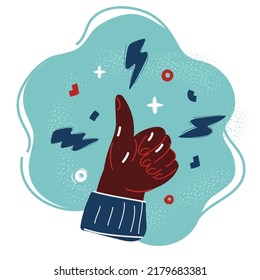Cartoon vector illustration of Closeup of hand showing thumbs up sign