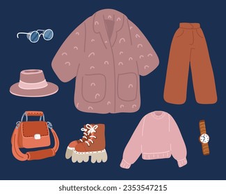 Cartoon vector illustration of Clothes donation. City container box for used apparel or shoes donations. Urban street over dark backround