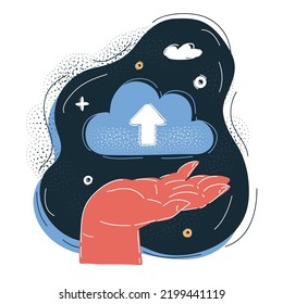 Cartoon vector illustration of Cloud storage concept on dark backround.