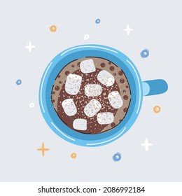 Dibujo vectorial de dibujos animados de cacao con malvaviscos sobre fondo blanco.