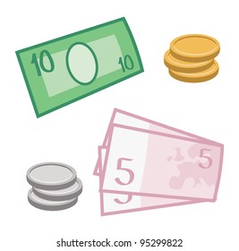 cartoon vector illustration of coins and currency