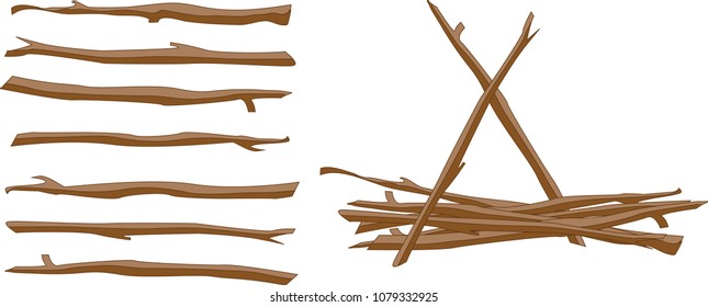 Cartoon vector illustration of collected brushwood wrapped in rope  isolated on white background