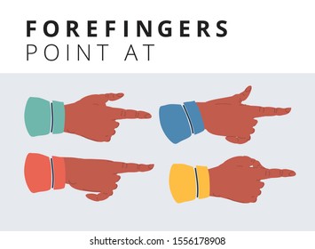 Cartoon vector illustration of Collection of hand finger point gestures on white background. Index pointer set.